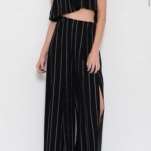 Black Striped Cut Out Women's Two Piece Set
